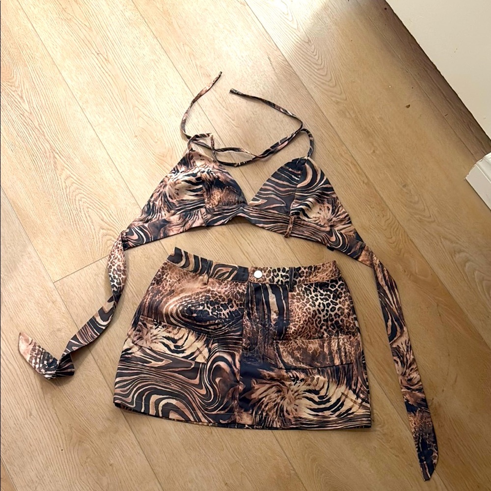 Animal Print Halter Top and Skirt Set